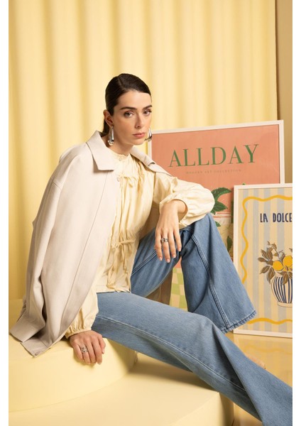 Taş-Etek Ucu Lastikli Fermuarlı Ceket