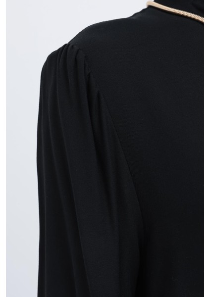 Siyah-Yakası Fırfır Detaylı Büzgülü Elbise fırsatları