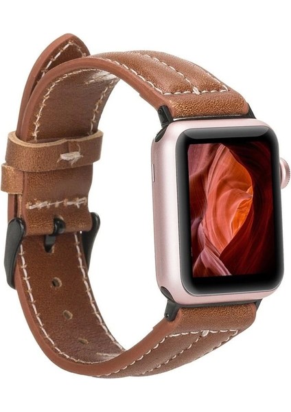 Apple Watch Uyumlu Deri Kordon 42-44-45MM Nm3-As2 Taba