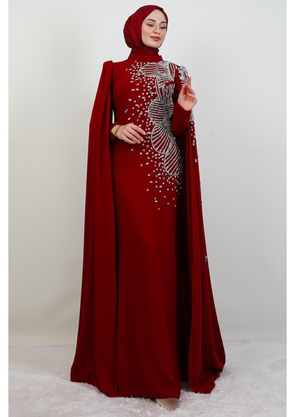 Adriana Taşlı Abiye Bordo