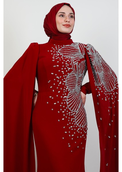 Adriana Taşlı Abiye Bordo