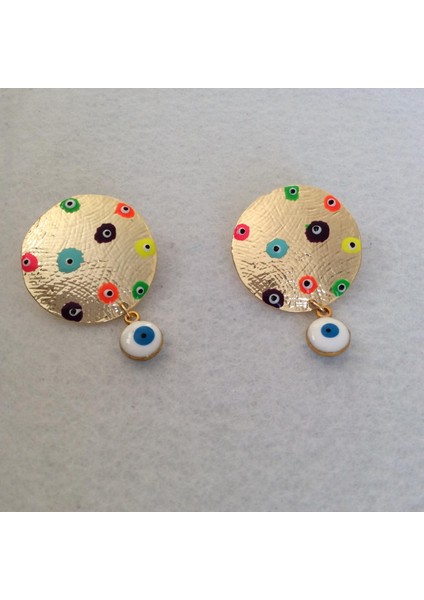 Renkli Nazar Boncuklu Sallantılı Küpe Altın Renk fiyatları