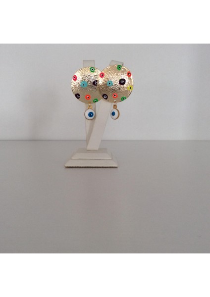 Renkli Nazar Boncuklu Sallantılı Küpe Altın Renk modelleri