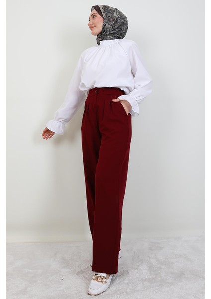 Beli Lastikli Düğmeli Pantolon Bordo fiyatları