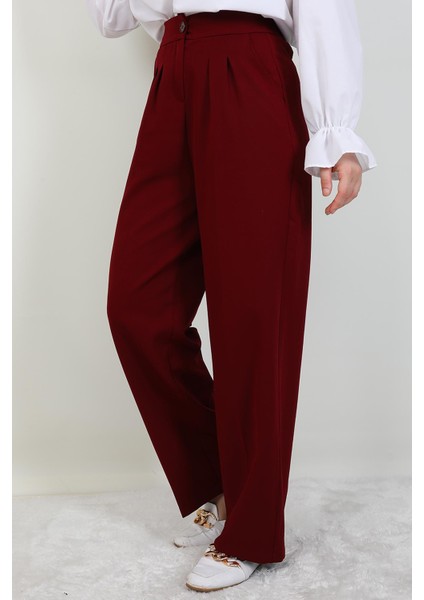 Beli Lastikli Düğmeli Pantolon Bordo fırsatları