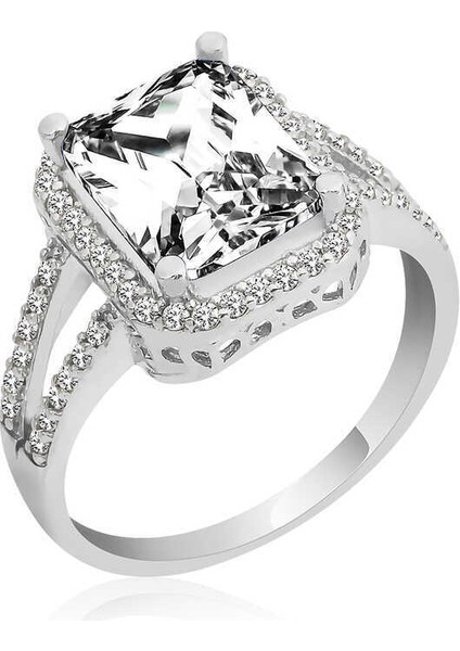 Gümüş Baget Kare Bayan Yüzük - 13