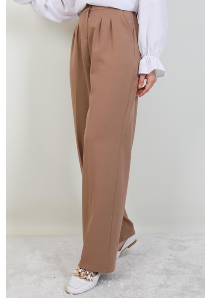 Beli Lastikli Düğmeli Pantolon Sütlükahve modelleri