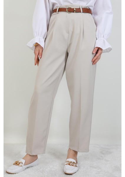 Kemerli Kalem Pantolon Bej modelleri