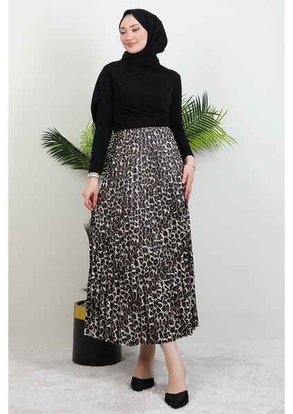 Leopar Desenli Etek Siyah