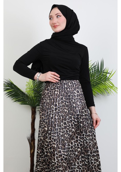 Leopar Desenli Etek Siyah