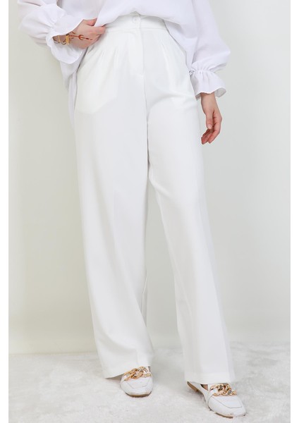 Beli Lastikli Düğmeli Pantolon Beyaz fırsatları