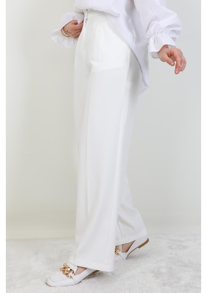 Beli Lastikli Düğmeli Pantolon Beyaz indirimleri