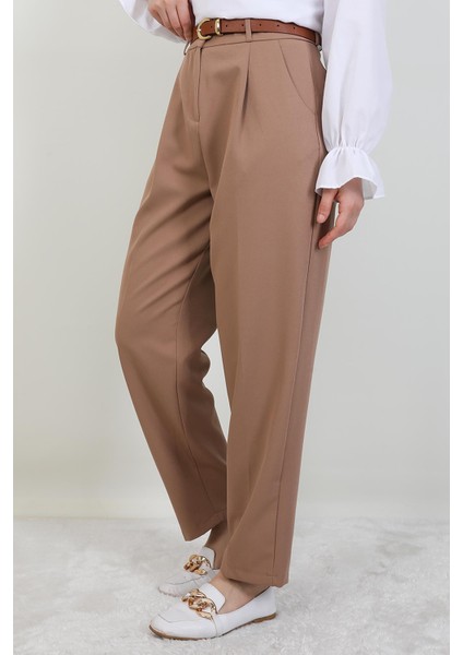 Kemerli Kalem Pantolon Sütlükahve modelleri