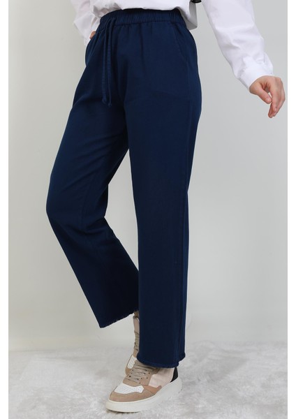 Paçası Püsküllü Pantolon Lacivert modelleri