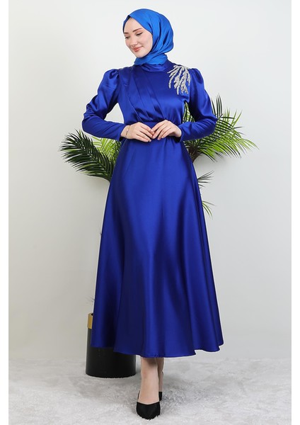 Omzu Taşlı Saten Abiye Saks fiyatları