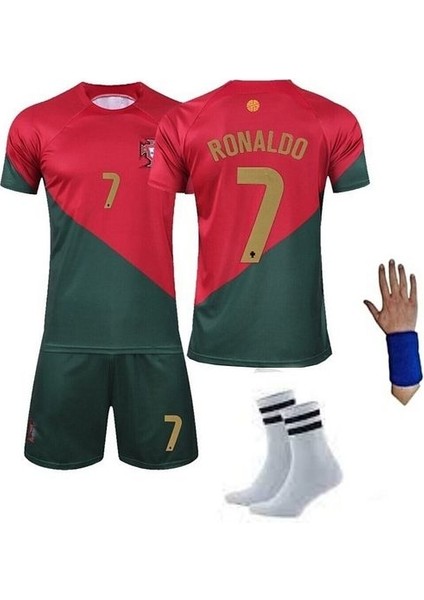 Portekiz Ronaldo Çocuk Forması 4 Lü Set Forma Şort Çorap Bileklik