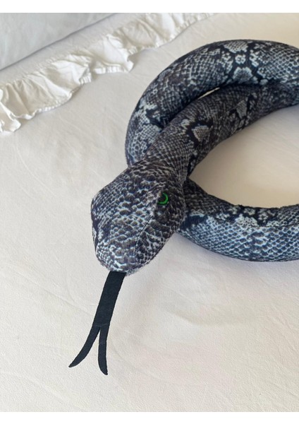 Çocuk Sevimli Yılan Oyun Arkadaşı Peluş Yastık Gri 120 cm