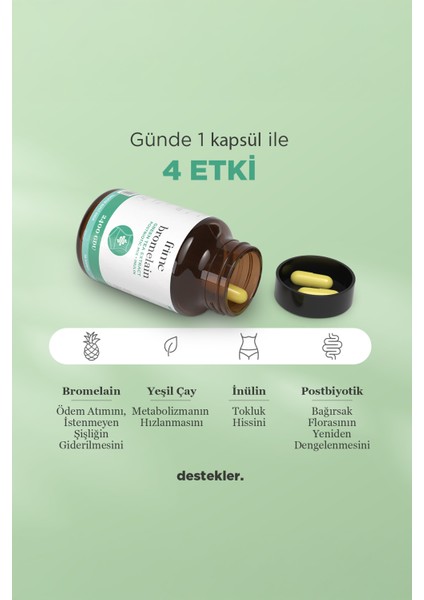 Detoks & Dengeleyici Complex 30 Kapsül – Bromelain, Yeşil Çay, Inülin, Postbiyotik