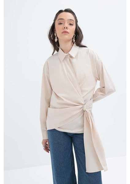 Taş-Yandan Bağlama Detaylı Likralı Gömlek