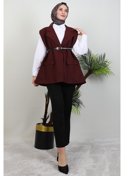 Kemerli Yelek Bordo