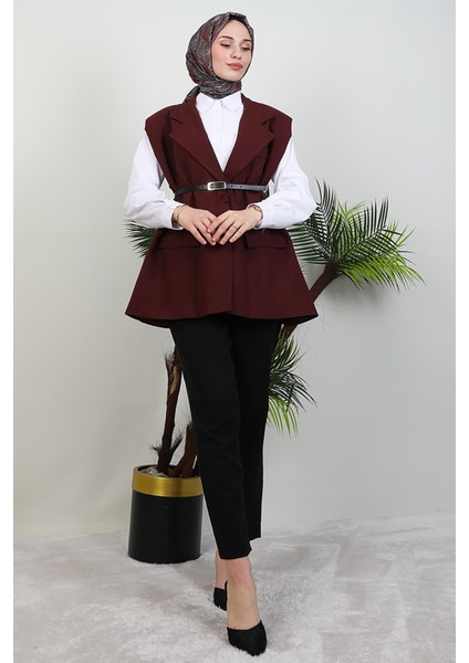 Kemerli Yelek Bordo