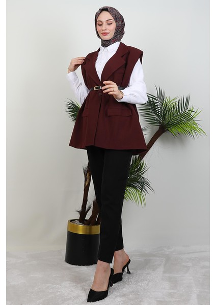 Kemerli Yelek Bordo