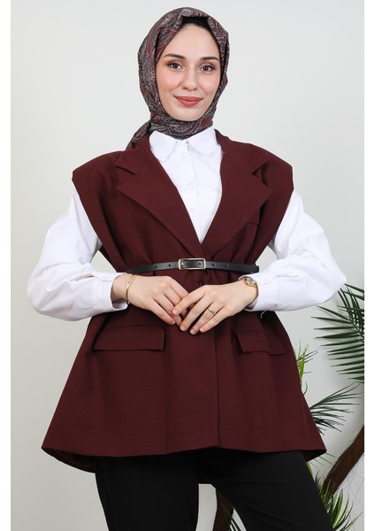 Kemerli Yelek Bordo