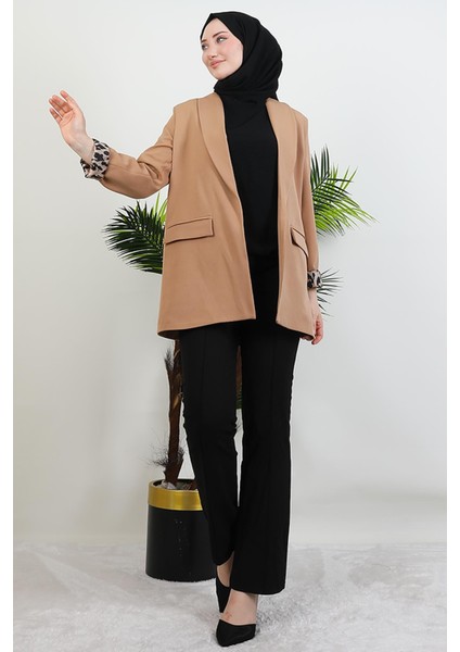 Leopar Astarlı Ceket Açık Kahve