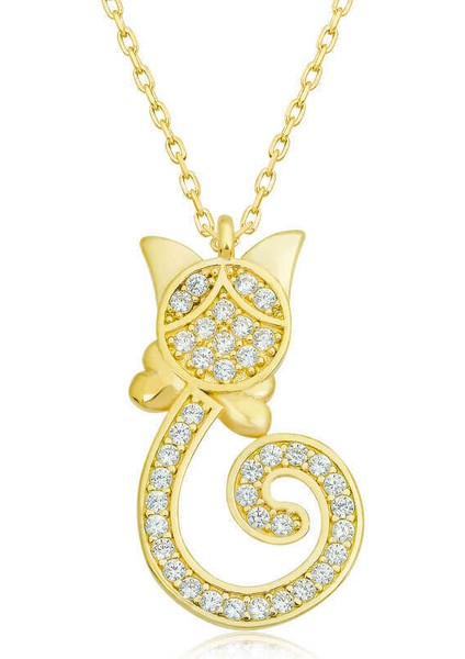 Gümüş Gold Kedi Kadın Kolye