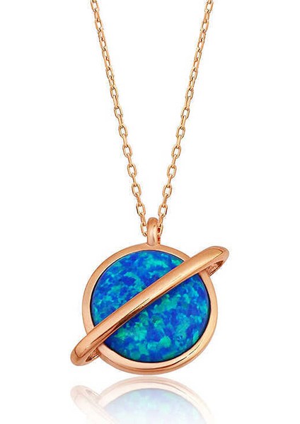 Gümüş Rose Opal Taşlı Gezegen Bayan Kolye