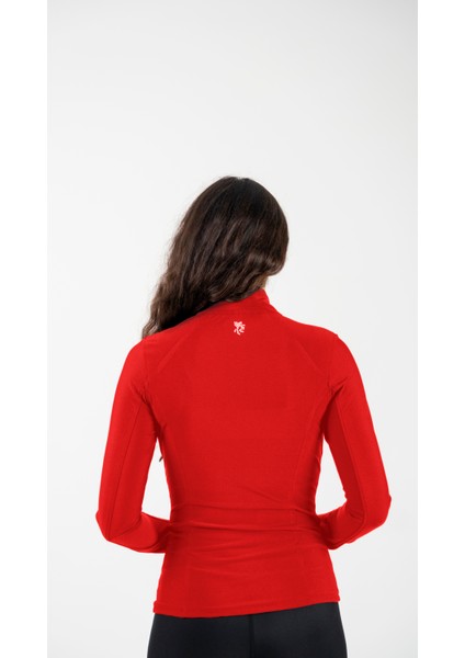 Fermuarlı Çift Cepli Parmak Geçmeli Slim Fit Spor Ceketi Kırmızı fiyatları