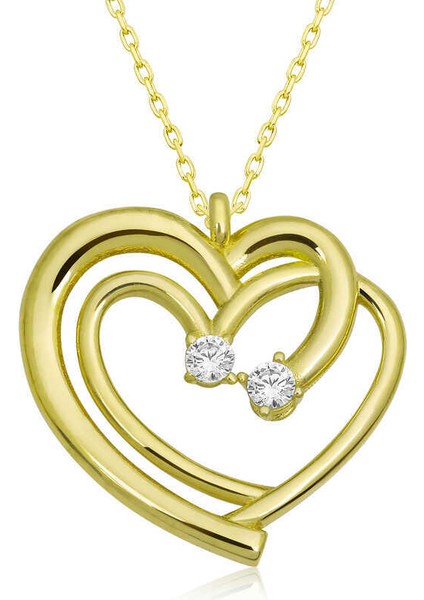 Gümüş Gold Birleşmiş Kalpler Kadın Kolye