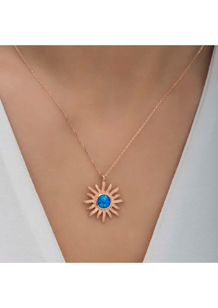 ​gümüş Rose Mavi Opal Taşlı Güneş Kadın Kolye modelleri