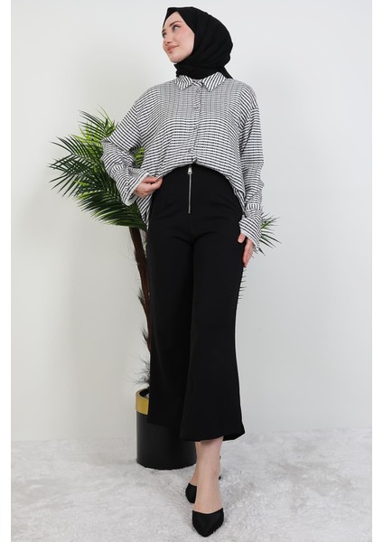 Önden Fermuarlı Pantolon Siyah