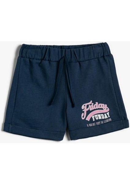 Kız Çocuk Baskılı Kısa Şort Pamuklu Beli Bağcıklı