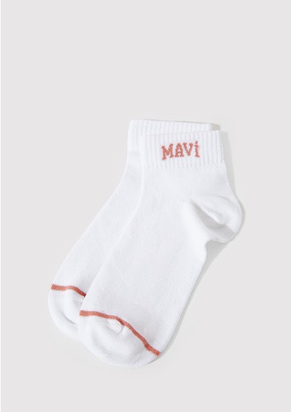 Mavi Logo Detaylı Beyaz Patik Çorap 1912785-20454