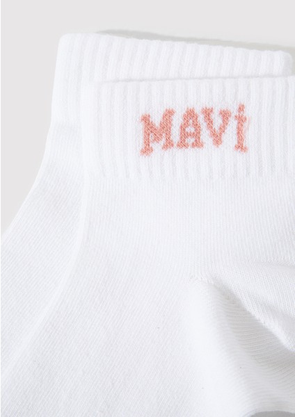 Mavi Logo Detaylı Beyaz Patik Çorap 1912785-20454