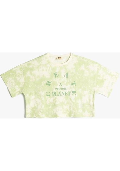 Tişört Crop Oversize Batik Desenli Bisiklet Yaka Baskılı