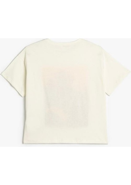 T-Shirt Çiçek Baskılı Kısa Kollu Bisiklet Yaka Pamuklu