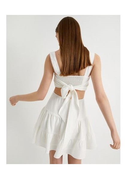 Arkası Fiyonk Detaylı Mini Elbise Pencere Detaylı Kalın Askılı Katlı fiyatları