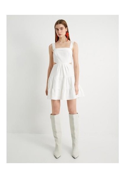 Arkası Fiyonk Detaylı Mini Elbise Pencere Detaylı Kalın Askılı Katlı fırsatları