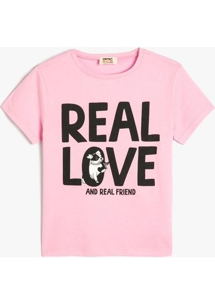 Tişört Slogan Baskılı Kısa Kollu Bisiklet Yaka Pamuklu