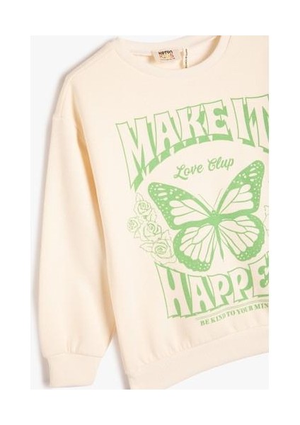 Kelebekli Sweatshirt Uzun Kollu Bisiklet Yaka Baskılı modelleri