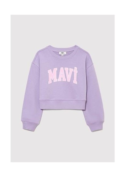 Mavi Logo Baskılı Crop Mor Sweatshirt 7S10097-86954