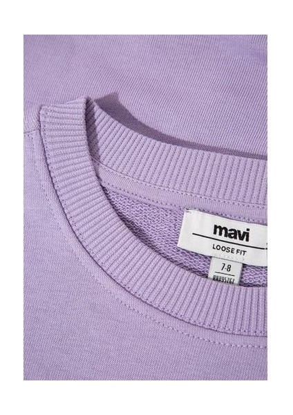 Mavi Logo Baskılı Crop Mor Sweatshirt 7S10097-86954