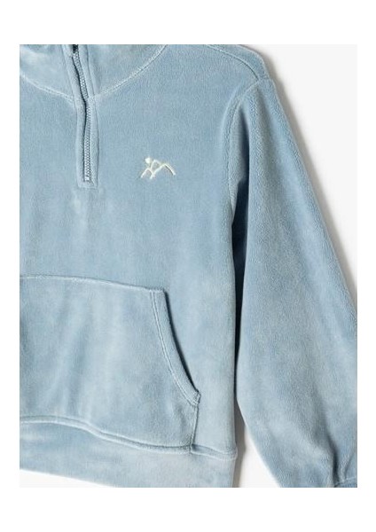 Kadife Sweatshirt Dik Yaka Yarım Fermuarlı Uzun Kollu modelleri