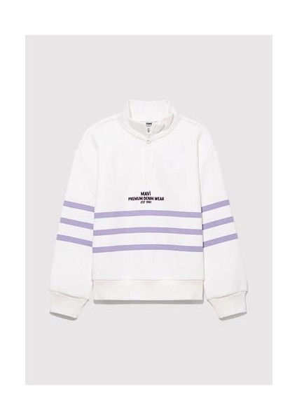 Yarı Fermuarlı Çizgili Beyaz SWEATSHIRT7S10065-70057 fiyatları