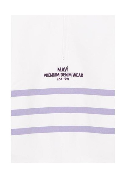 Yarı Fermuarlı Çizgili Beyaz SWEATSHIRT7S10065-70057 fırsatları