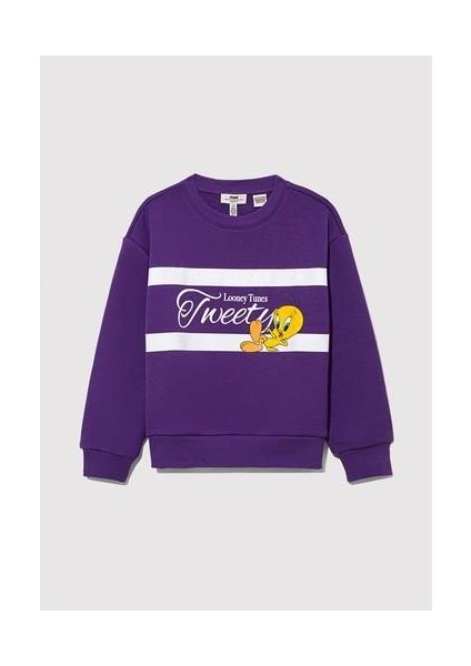 Tweety Baskılı Baskılı Mor Sweatshirt 7S10073-70633