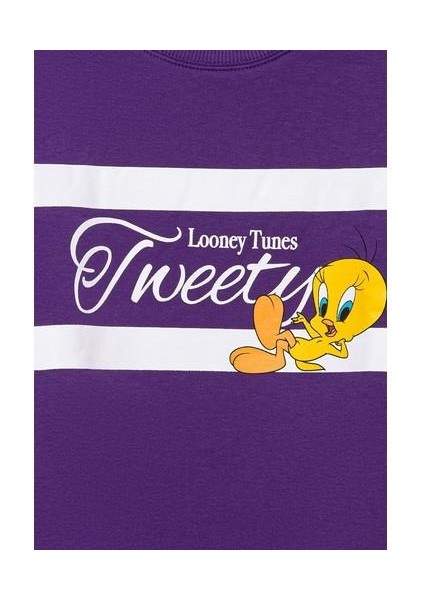 Tweety Baskılı Baskılı Mor Sweatshirt 7S10073-70633